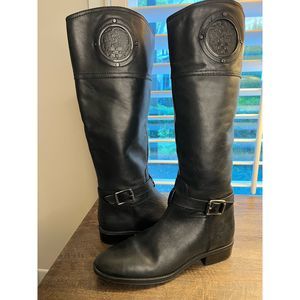 Vince Camuto Black Gunmetal Tall Leather Riding Boots Size 9.5